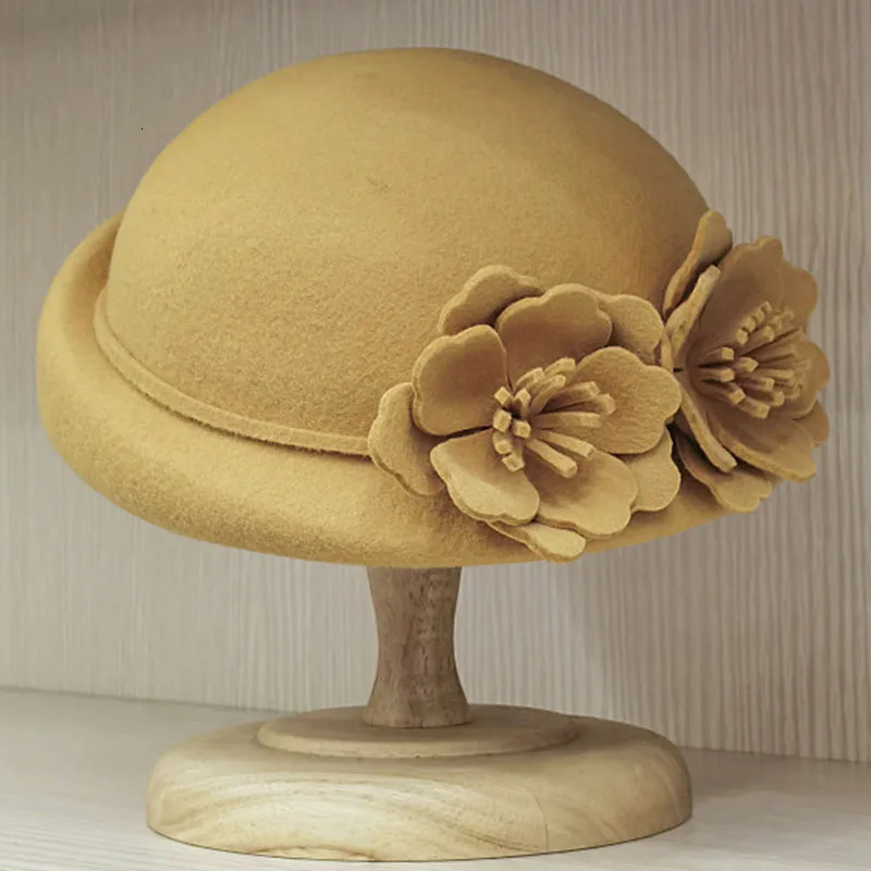 Women Beret Winter Hats Double Flower Ladies Hat Wedding Party Church Fedora Hat Fancy 250106