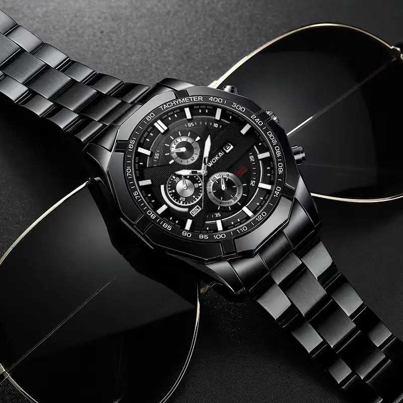 WOKAI Fashion Business Multi-functional steel band Quartz Mens luxury Tungsten steel Watch Boys Girls Student Retro clockX250107