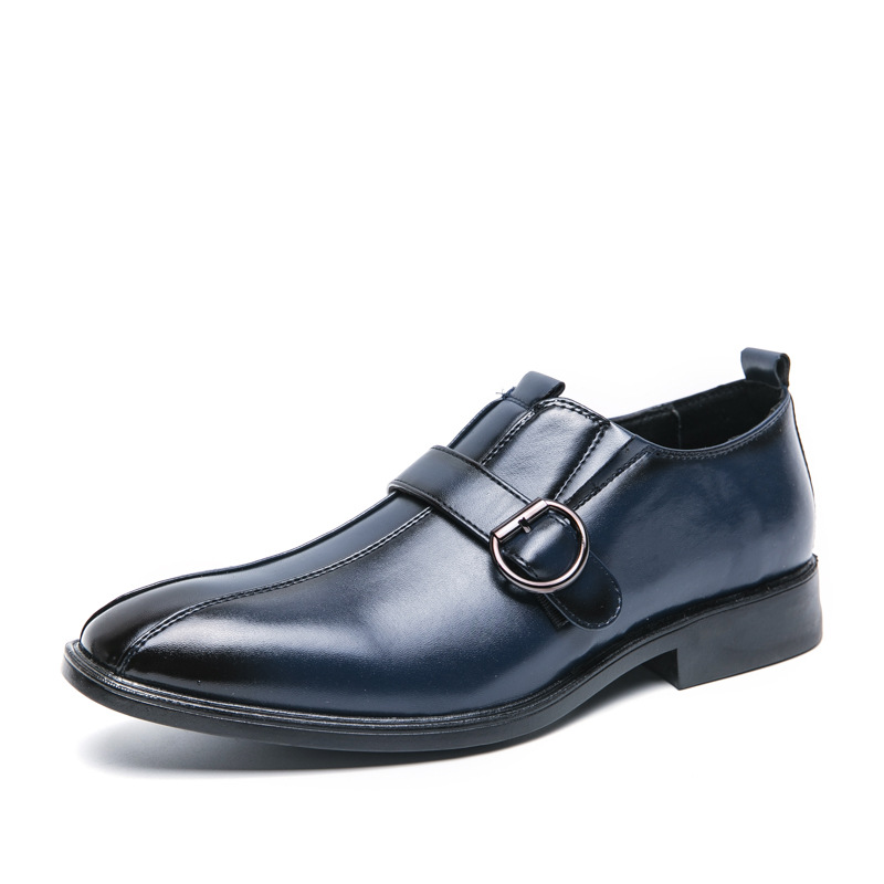 Men Dress Shoes Pointed Toe Leather Shoes Trendy British Style Business Formal Wear Wedding High-end Triple Black Brown Blue Free shipping