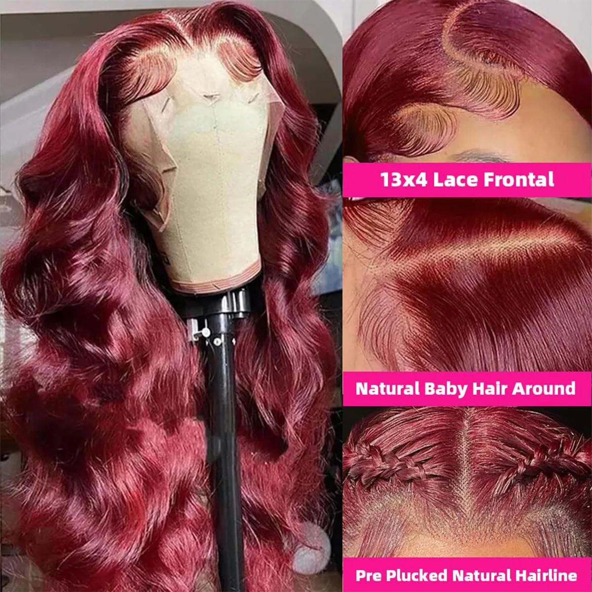 Burgundy Deep Wave Lace Front Wig 13x4 Highlight Lace Look Like Human Hair Wigs for Women Preplucked HD Transparent Synthetic Lace Closure Wig Glueles