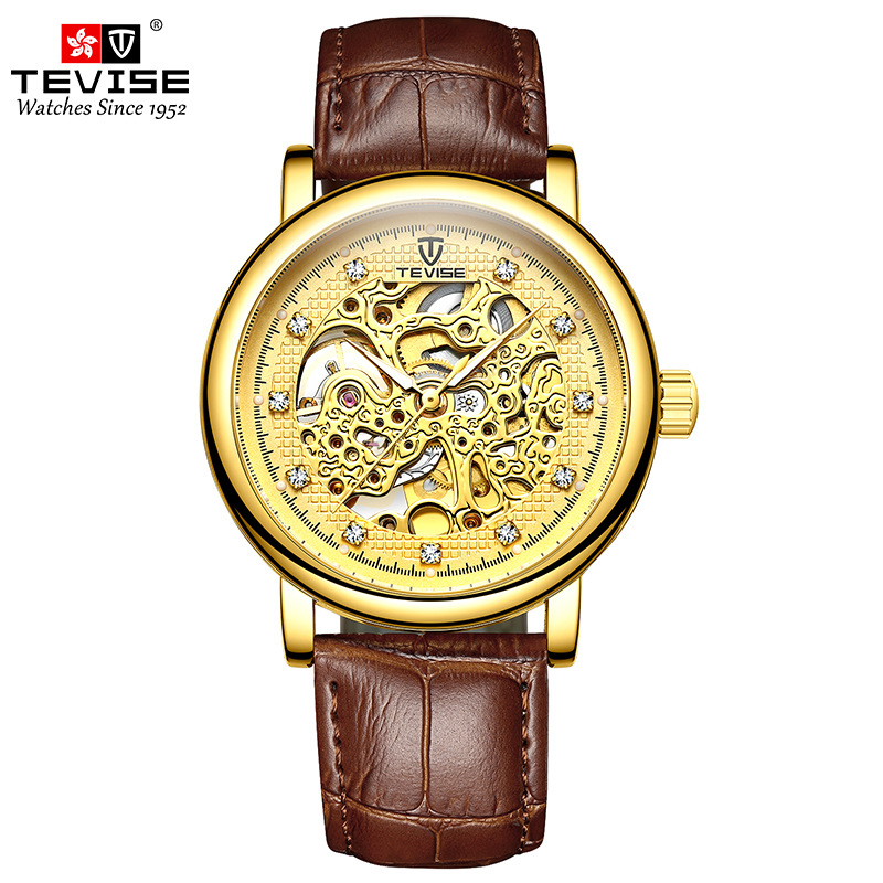 TEVISE Waterproof Business Luminous Men's Mechanical Watch Automatic Mechanical Watch with Leather Strap Wristwatch T032-T8462