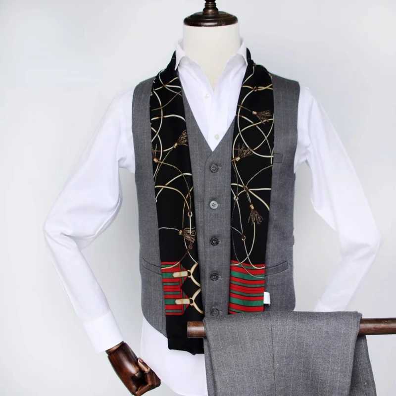 Mens silk scarf with British striped print narrow scarf Korean version womens retro suit decorative small scarf W250107