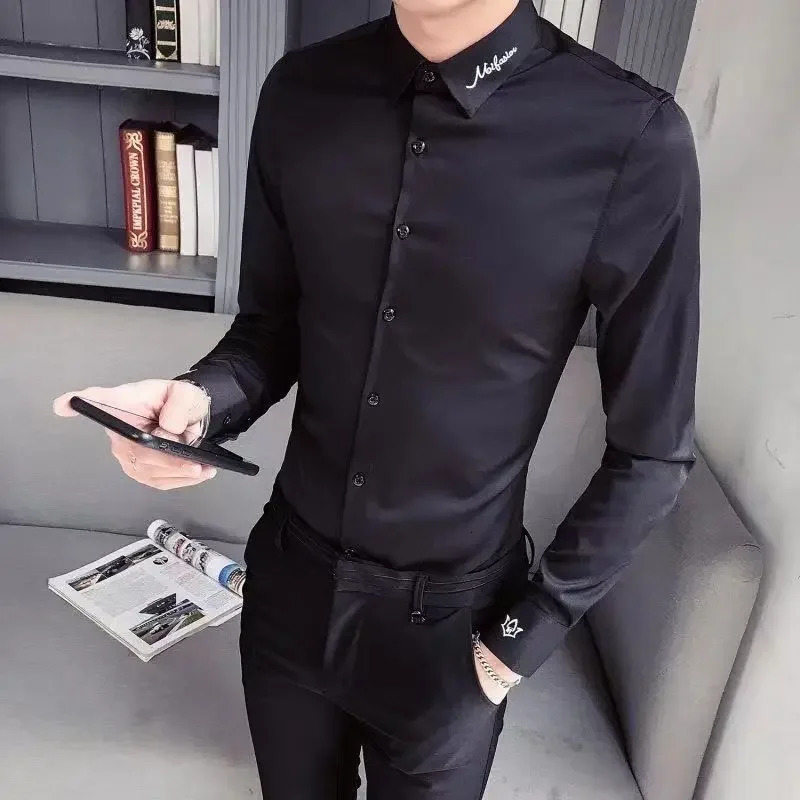 Man Shirt Office Long Sleeve y Formal Shirts for Men Business Dress Social Button Up Things with Comfortable I 250107