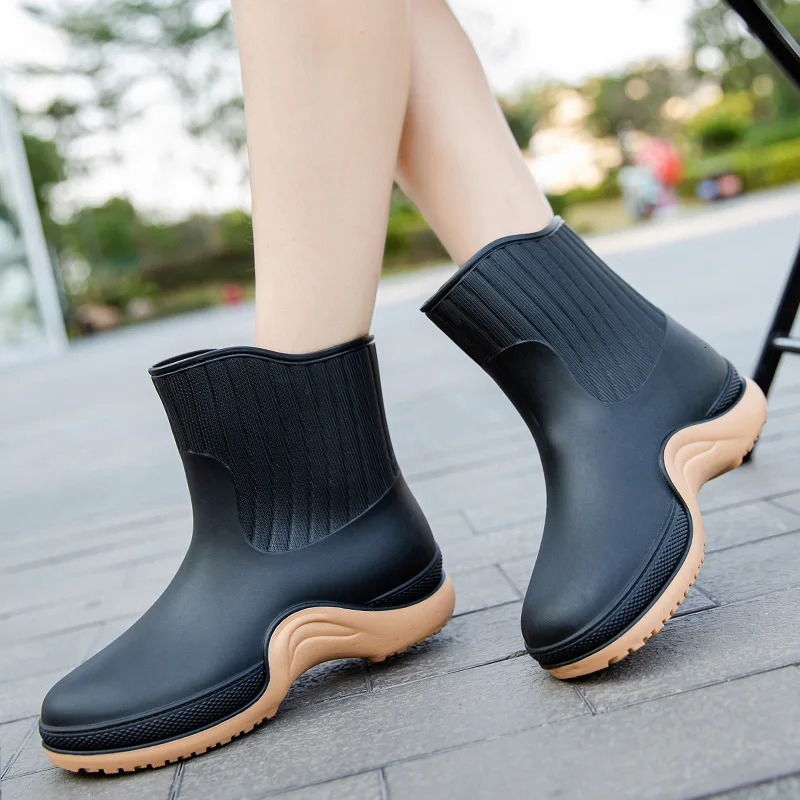 Ladies Comfortable Rain Boots Outdoor Non-slip Waterproof Womens Shoes Fashion Daily Warm Rain Boots Rubber Overshoes 250106