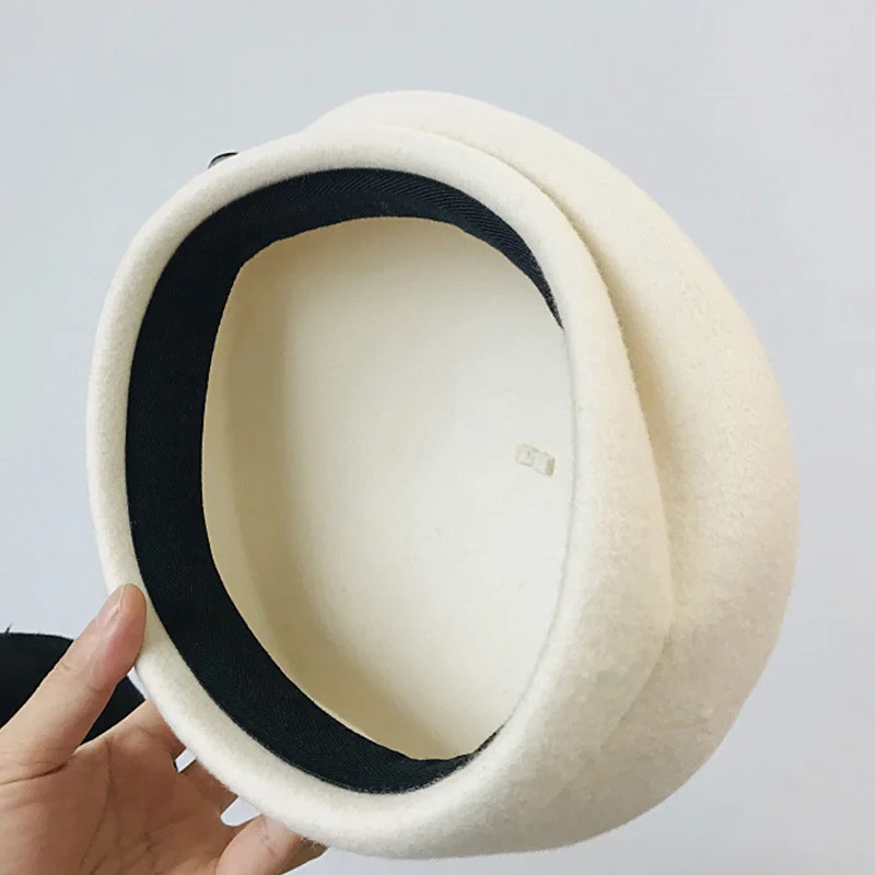 Classic Ladies Beret Hat Fancy Wool Felt Hat Warmer Winter hat Cap White Black Women Fedora Hat Fascinator Pillbox Hat Formal 250106