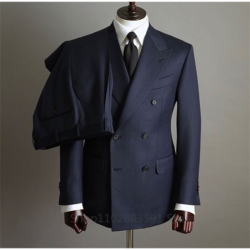 Tuxedo Fashion 2 Pieces Blazer Pants Men Suits Double Breasted Buttons ed Lapel Formal Party Wedding Groom 241223