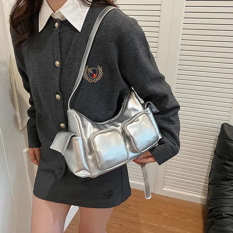 Ddmymarket Double Pockets Design Retro PU Leather Shoulder Bags For Women 2024 Y2K Fashion Trend Crossbody Bag Female Handbags