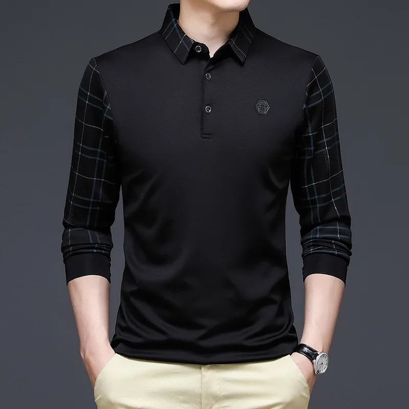 Fashion Solid Polo Shirt Men Korean Clothing Long Sleeve Casual Fit Slim Man Button Collar Tops 250107