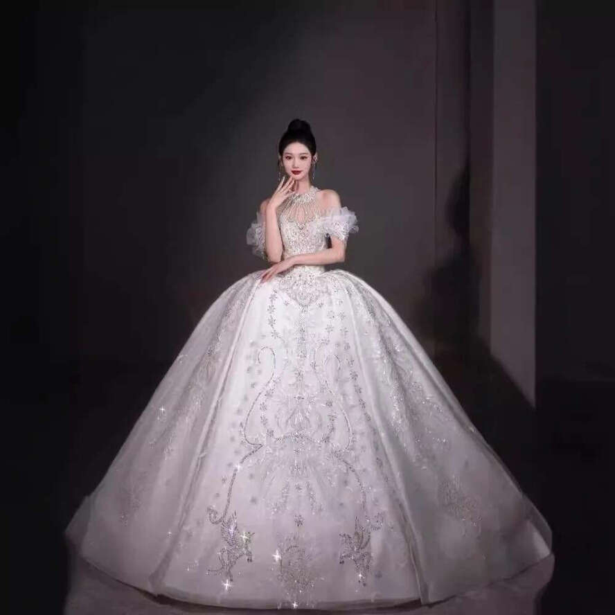 Sparkle Glaring Crystals Lace Wedding Dresses Ball Gown Offhoulder Plus Size Princess Bridal Gowns For Women Robe De Mariee Sweep Train Bride Dress Ve