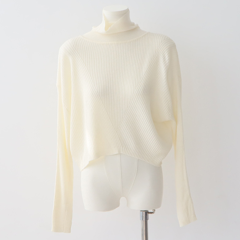 DGBB10 Women's Wool Blend Pleated Pullover with Soft Half Turtleneck