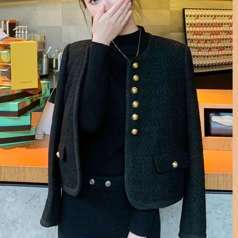 Small Fragrant Little Black Jacket For Women, Tweed Three-Dimensional, High Quality, Short Coat, Outwear