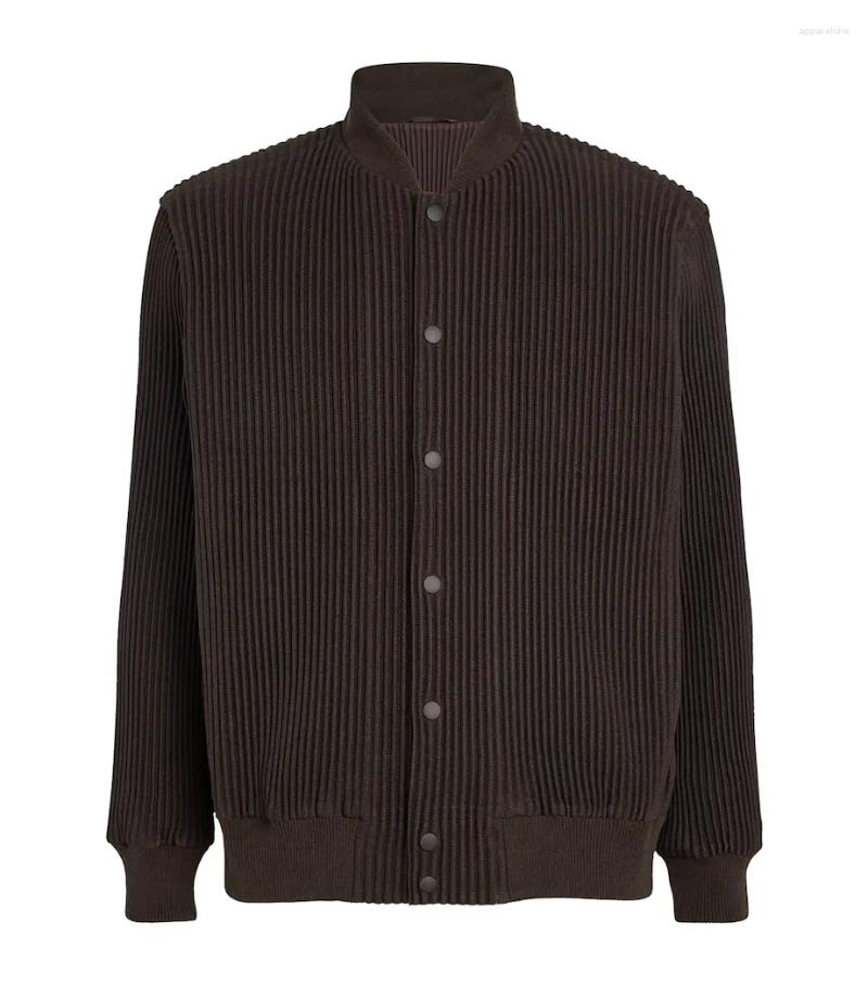 Mens Jackets Miyake Pleated Homme Plisse Single Breasted Cardigan Ribbed Jacket Men