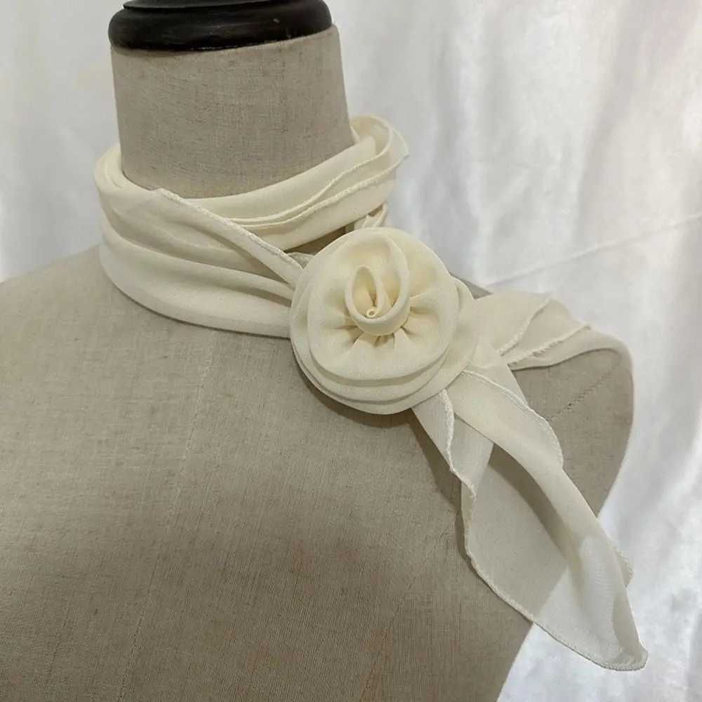 Elegant rose satin scarf soft solid color chiffon scarf necklace decoration chiffon scarf W250107