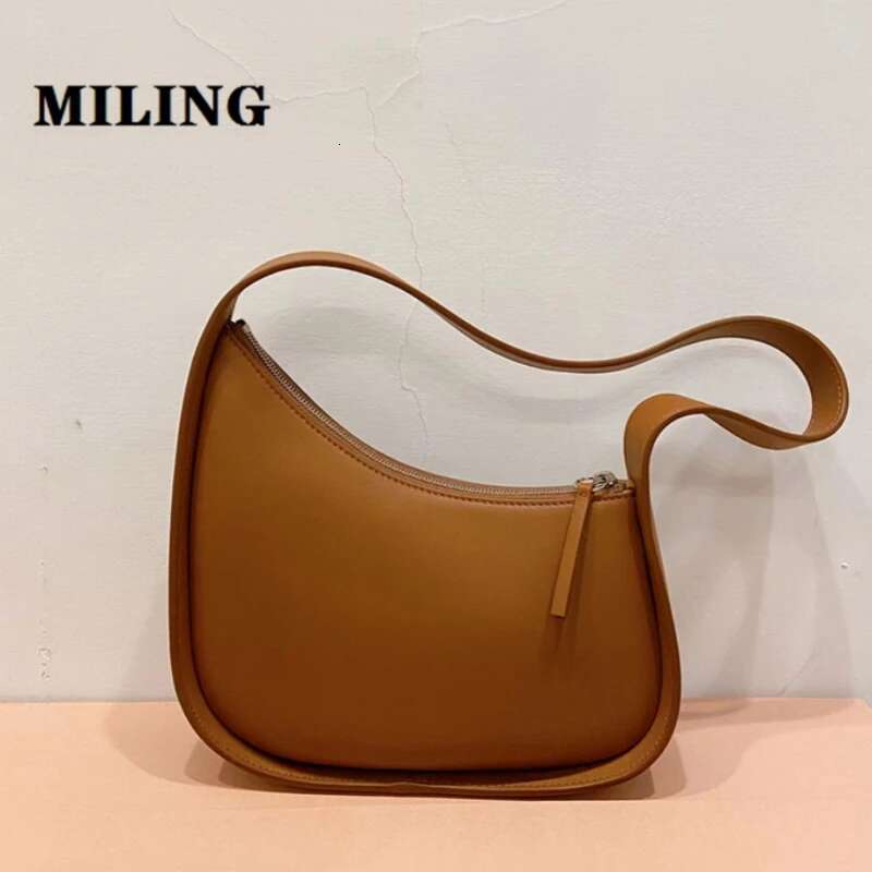 Calfskin Leather Shoulder Women's Fashion Underarm Handbag 2025 New Half Moon Bag Lady Design Purses