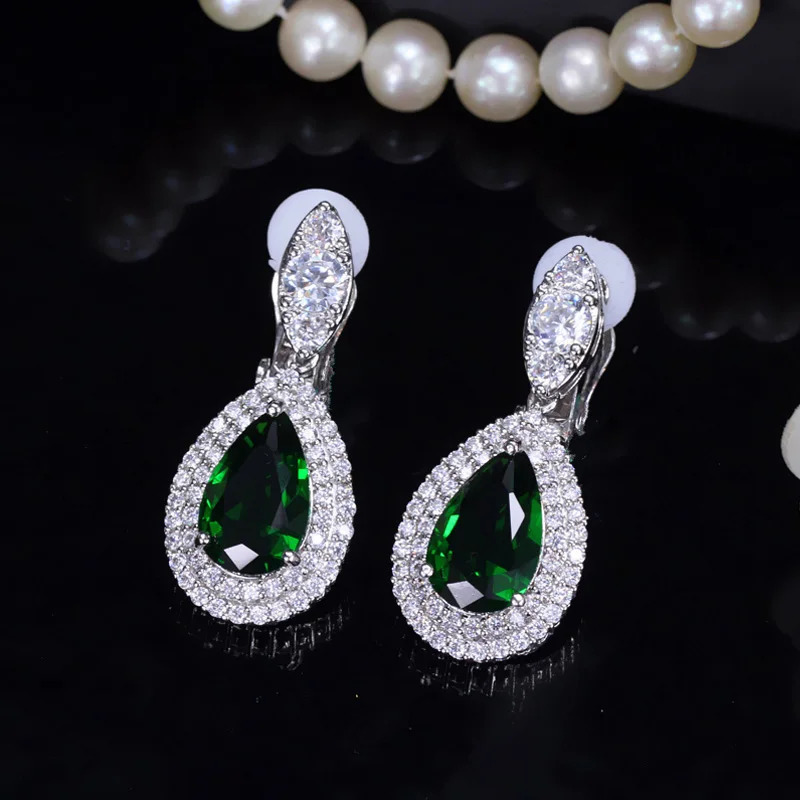 CWWZircons Fashion Women White Gold Color Dangle Drop CZ Royal Blue Crystal Paved No Pierced Ear Clip On Earrings Jewelry CZ164 250103