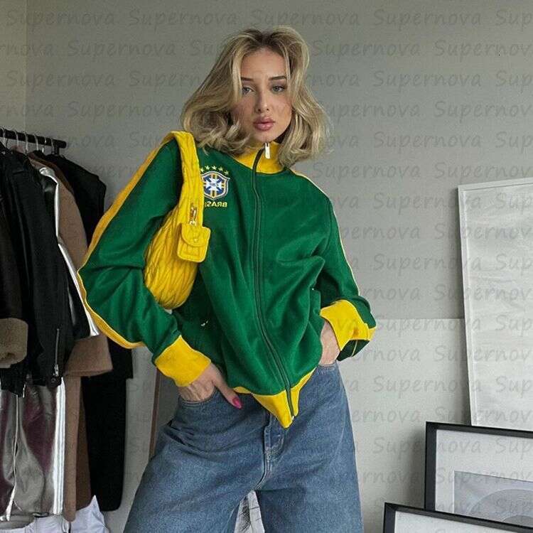 Brazilian Aesthetics Spring and Autumn New Zipper Long sleeved Jacket Commuter Casual Letter Printed Coat Top