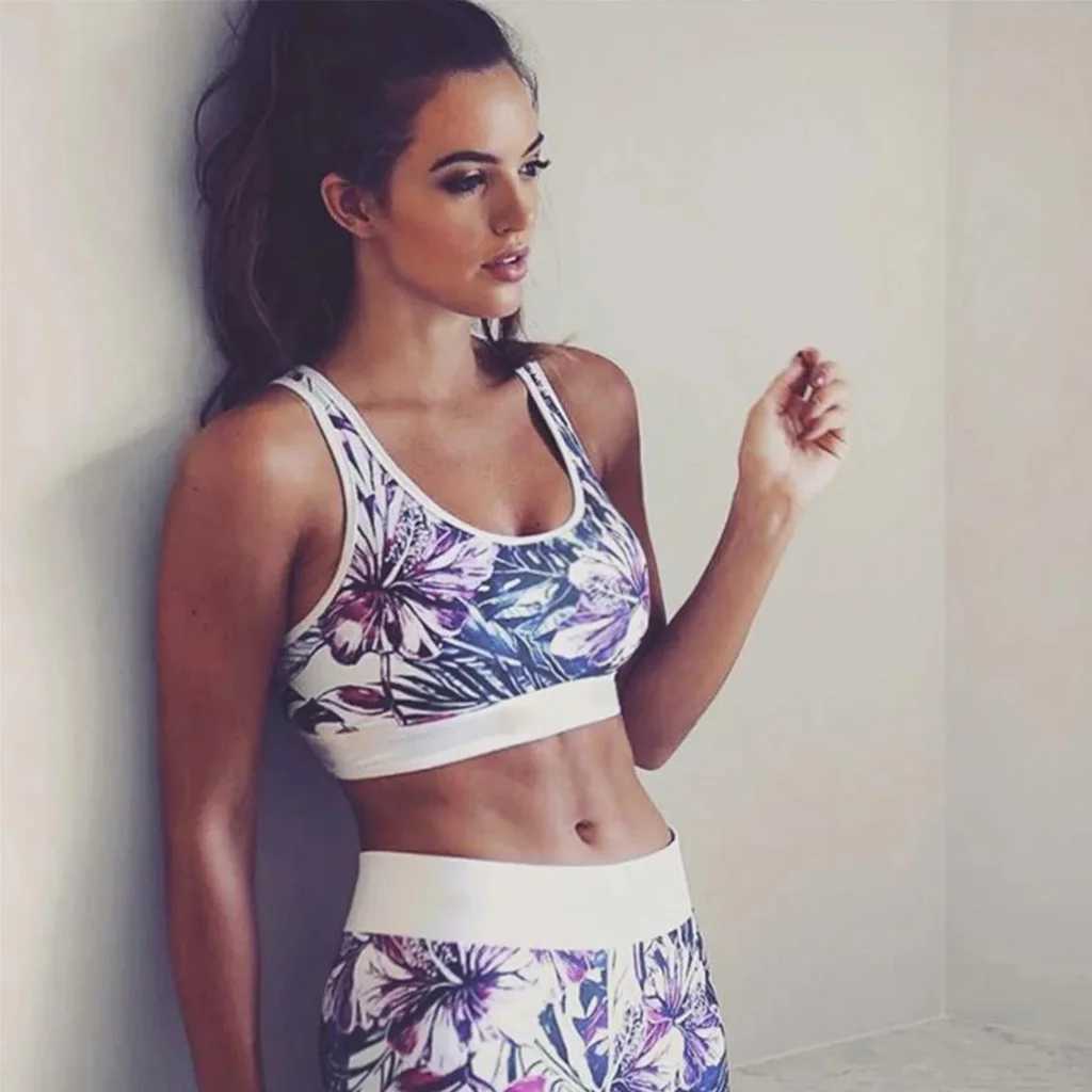 Cloud Hide Flower Printing Yoga Set Gym Outfits Sportswear Women Fitness Tracksuit Bra Top High Waist Leggings Pants Sports SuitXJ250106