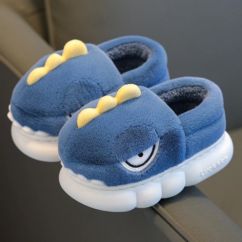 Winter Warm Cover Heel Soft Fluffy Slippers For Kids Childrens Cartoon Dinosaur Antiskid Scuff Boys Girls Home Cotton Shoes 250106