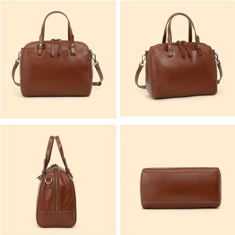 Burminsa Cowhide Genuine Leather Boston Handbags For Women 2025 Trend Designer Pillow Tote Ladies Shoulder Crossbody Bags
