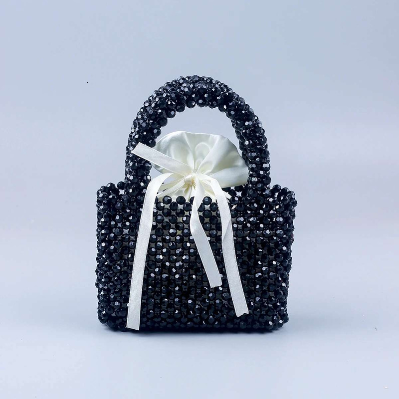 Korean Version Handmade Beaded Hand-Held Small Square With Black Beads, Fashionable And Casual, Versatile Woven Bag