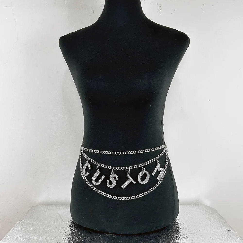 Customized DIY Crystal Large Letter Belt Sexy Womens Rheinston Declaration Name Letter Body Chain Role Playing Accessories Gift 250106