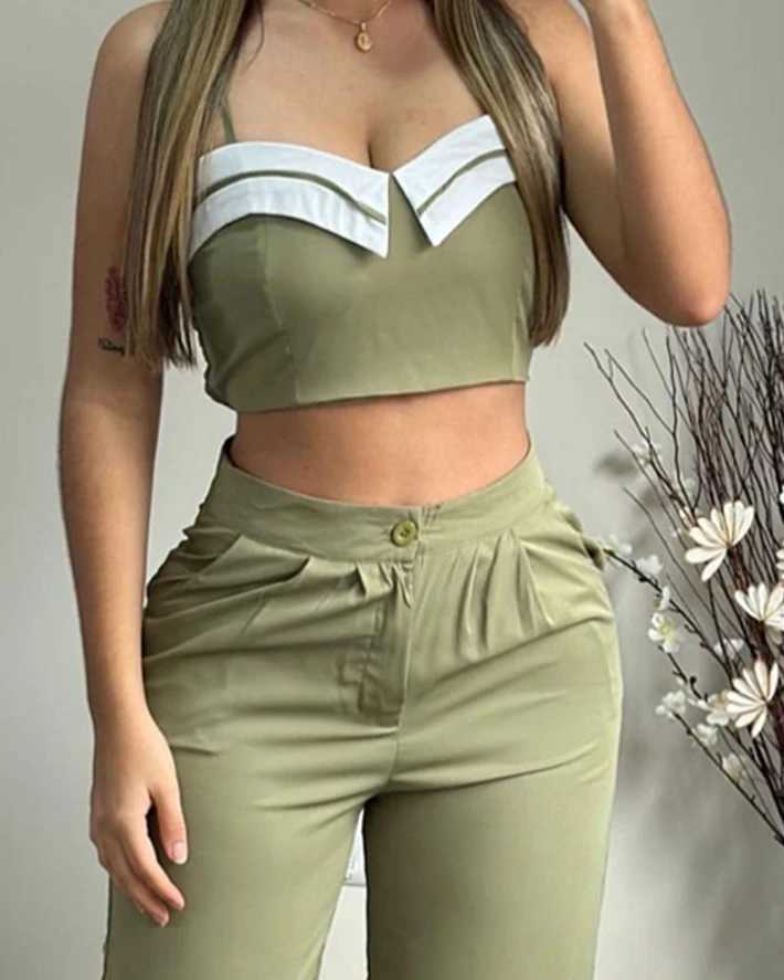 Sexy Ele Crop Cami Top Ruched Pocket Design Pants Set Womens Two Piece Sets Outfit New Fashion 2024 Summer CasualXJ250106