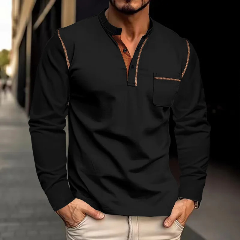 Mens Long-Sleeved Polo Shirt European and American Stand-up Collar Casual Foreign Trade Spring Summer 2024 241223
