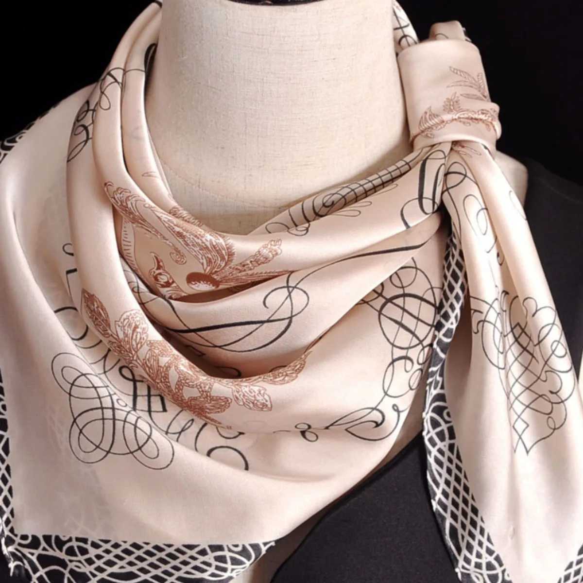 Luxury almond print 70 * 70cm silk square scarf for womens soft satin hair collar tie for womens headband Foulard bag ribbon gift W250107