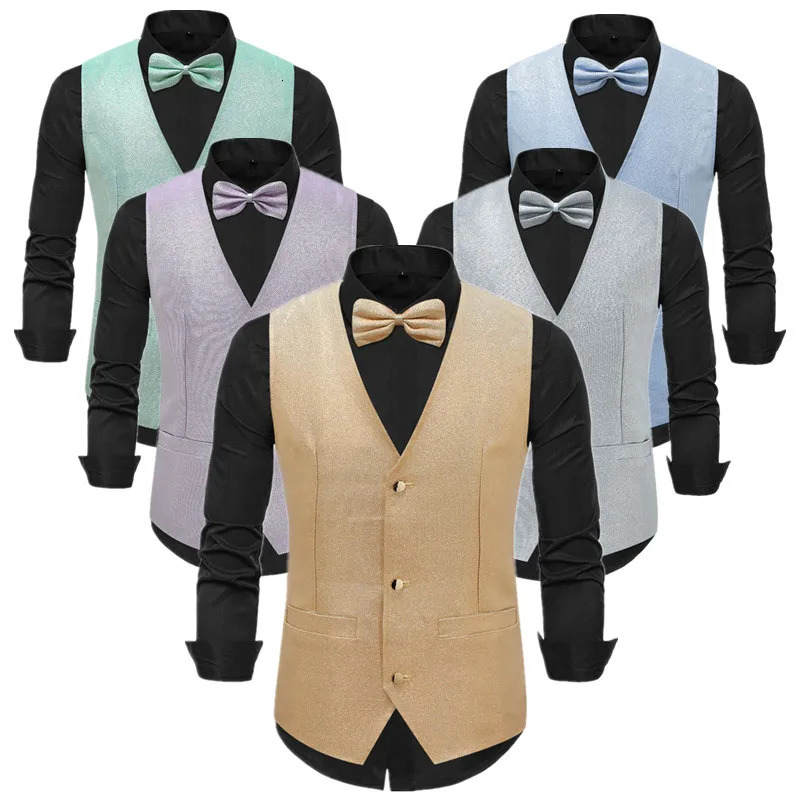 Men Wedding Prom Party Suit Vest Loose Splicing Tops Fashion Singer Stage Performance Dress Waistcoat Free Gift of Bow Tie 250107