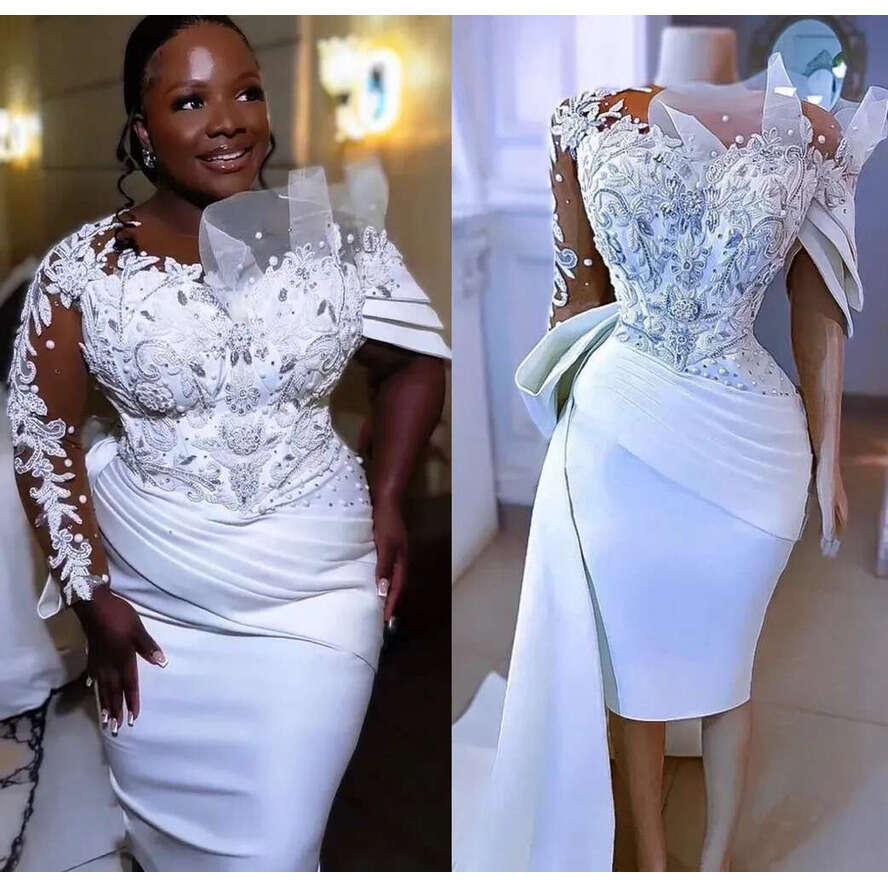 Ebi Aso Wedding Dress Beaded Lace Sheath Bridal Gown For Plus Sizes