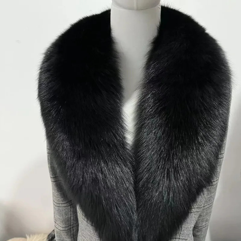Winter Real Fox Fur Collar Woman Furry Natural Raccoon Fur Scarf Shawls Neck Warmer Wraps For Coat Fur Scarves Large Size 250106