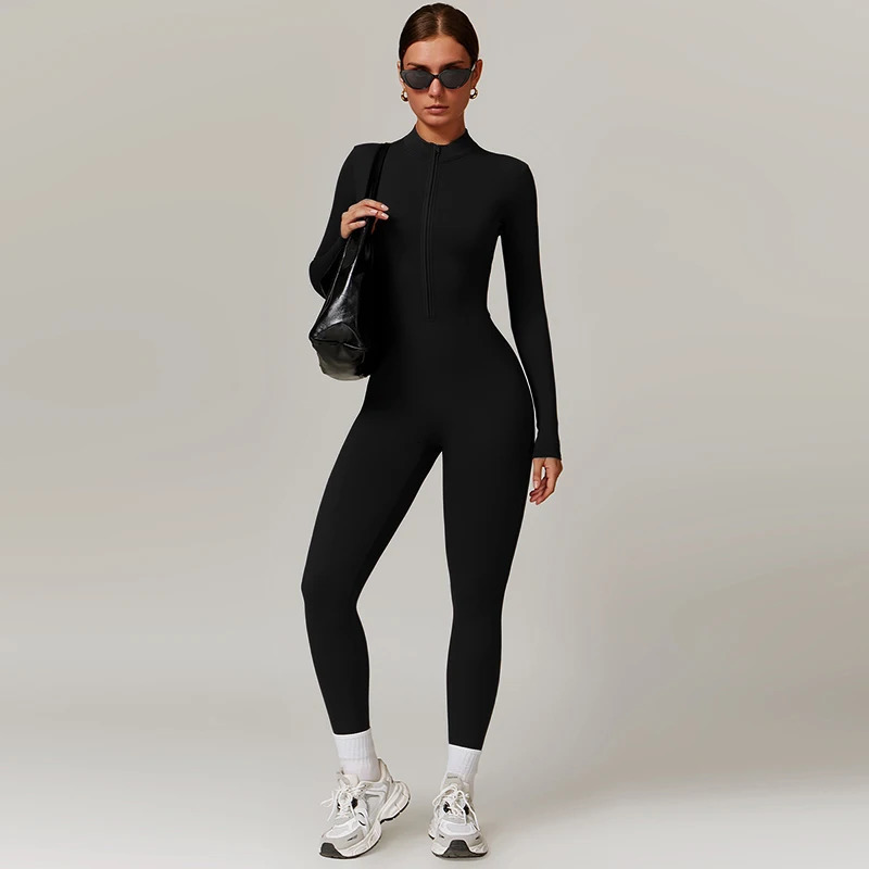 Warm Plush Sports Jumpsuits Womens Tracksuit OnePiece Fitness Suit Winter Gym Sets Long Sleeves Black Exercise Bodysuit Woman 250103
