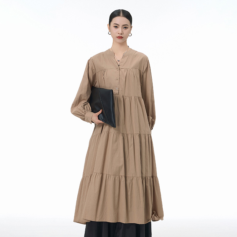Y6874 Spring new Bohemian long-sleeved cake skirt plus size women's loose slim dress trend