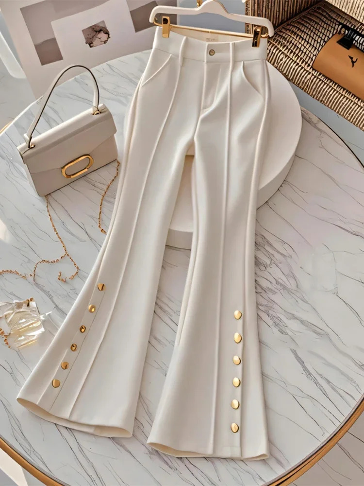 Autumn Korean Fashion High-end Wide Leg Flare Pants for Women High Waist Slimming White Suit Pants Women Clothing 250106