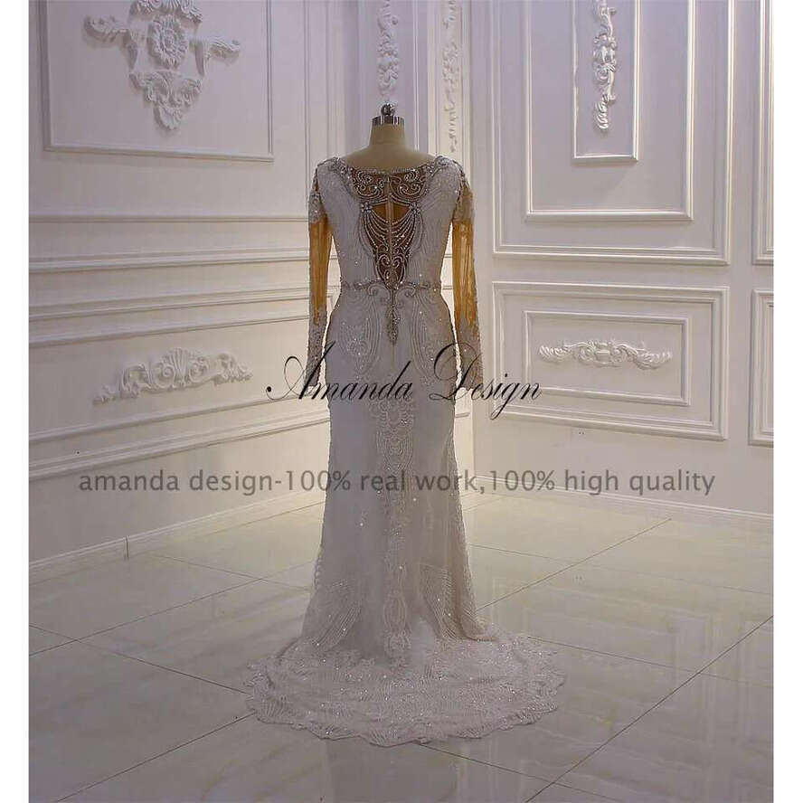 Amanda Design Robe De Mariage Sirene Long Sleeve Rhie Detachable Skirt Wedding Dress