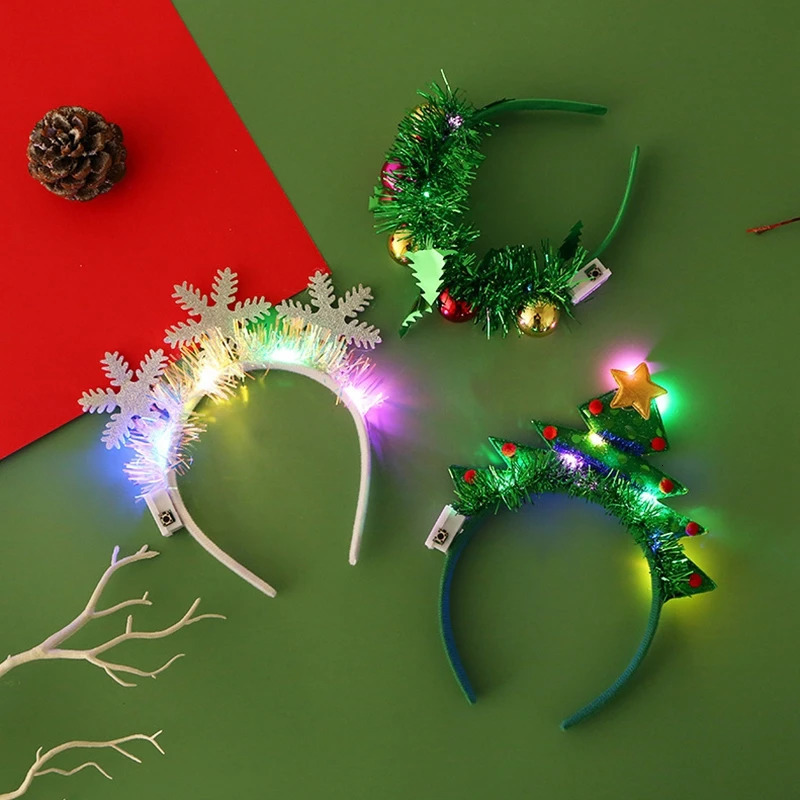 Christmas Headband with LED Lights Snowflake Xmas Tree Hair Band 2024 Christmas Decorations for Home Women Year Gifts 241218