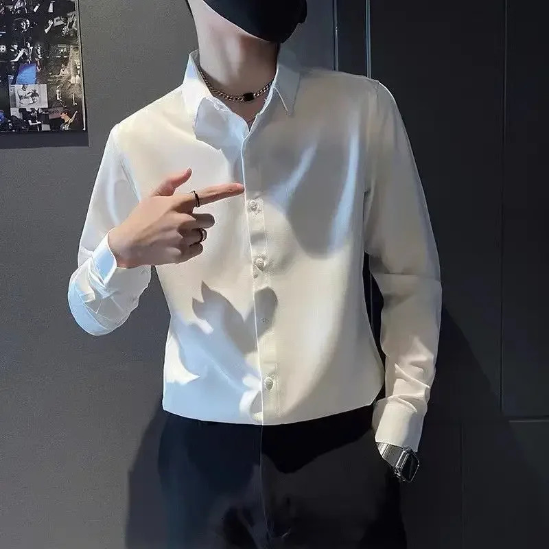 Man Tops Plain Dress Shirt Clothing Formal Shirts And Blouses For Men Long Sleeve Black Aesthetic Xxl Elegant S y Button I 250107