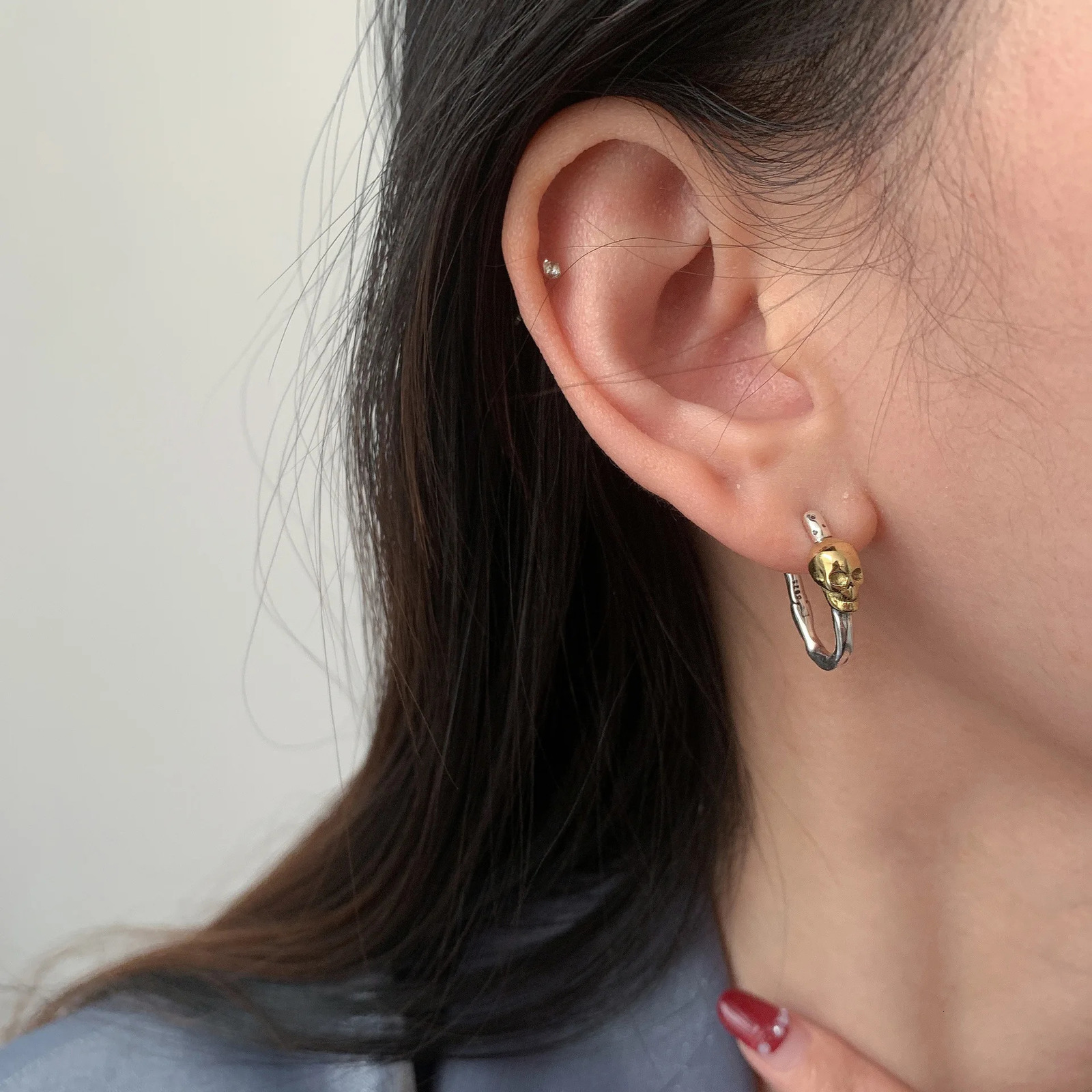 VENFTILLE Silver Gold Color Skull Hoop Earrings for Women Girl Punk Hiphop Jewelry Dropship Wholesale 250103