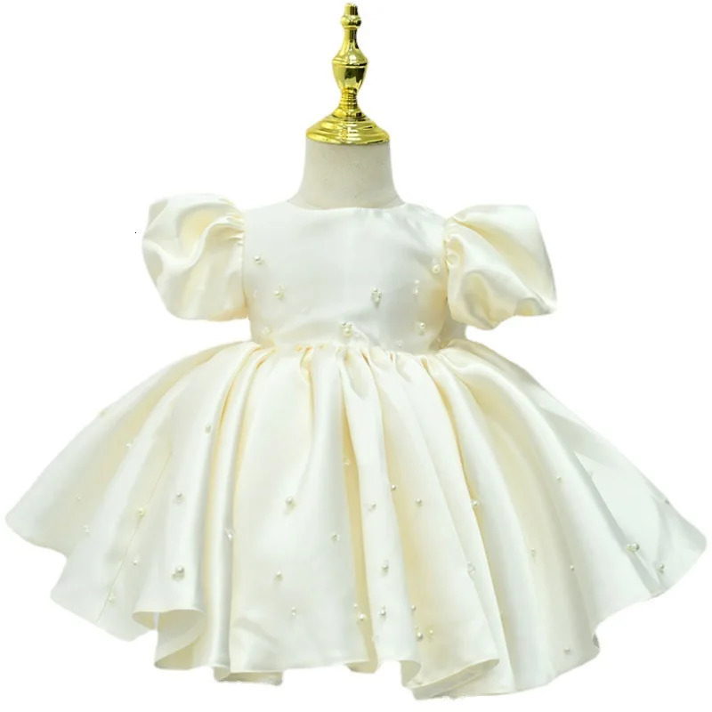 Birthday Dresses Girl 1 Year Kids Beading Elegant White Dress Toddlers Princess Flower Girl Ball Gown for Wedding Parties 250107