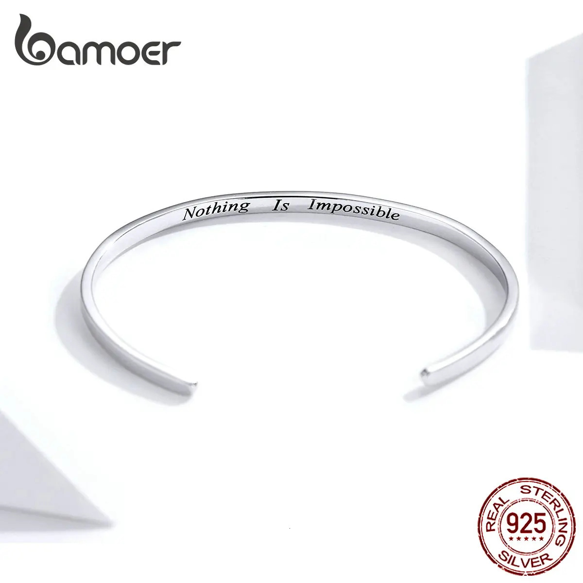 Engrave Courage Bangle Nothing is impossible Fashion 925 Sterling Silver Jewelry for Man and Women SCB160 250107