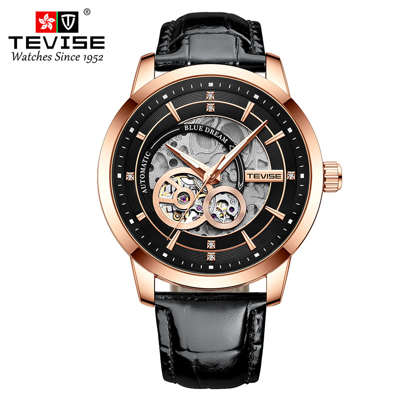 TEVISE New Style Business Fashion Mens Automatic Mechanical Watch with Leather Strap Wristwatch T031-T876C