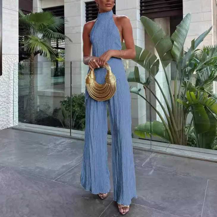 2024 Summer European And American Fashion Womens Backless Tops Casual Wide Leg Pants Ele And Sexy Pants Suits For WomenXJ250106