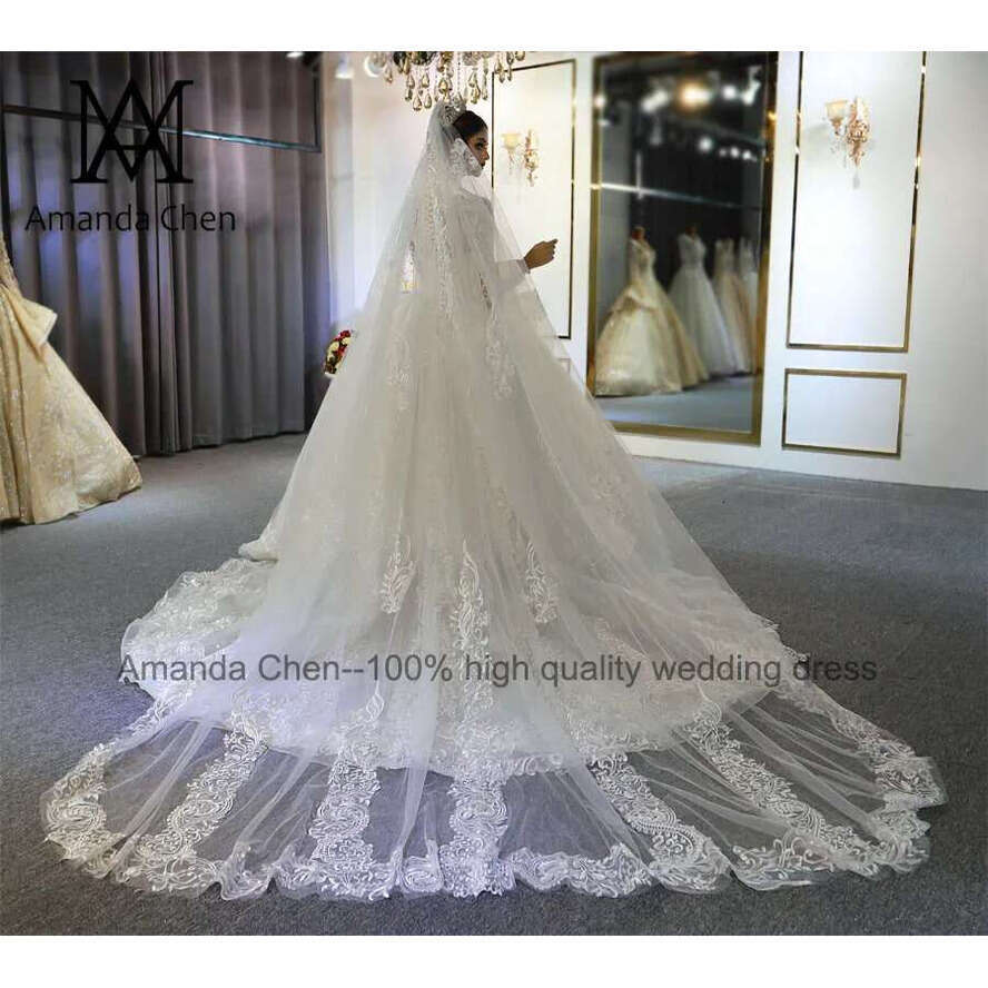 Abito Da Sposa High Neck Lace Applique Wedding Dress Long Sleeve