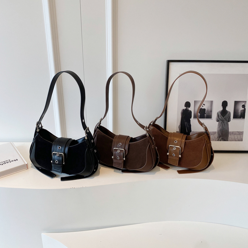 Ddmymoon Belt Buckle Leather Crossbody Bags for Women 2023 Winter Underarm Handbags and Purses Latest Fashion Shoulder Bag