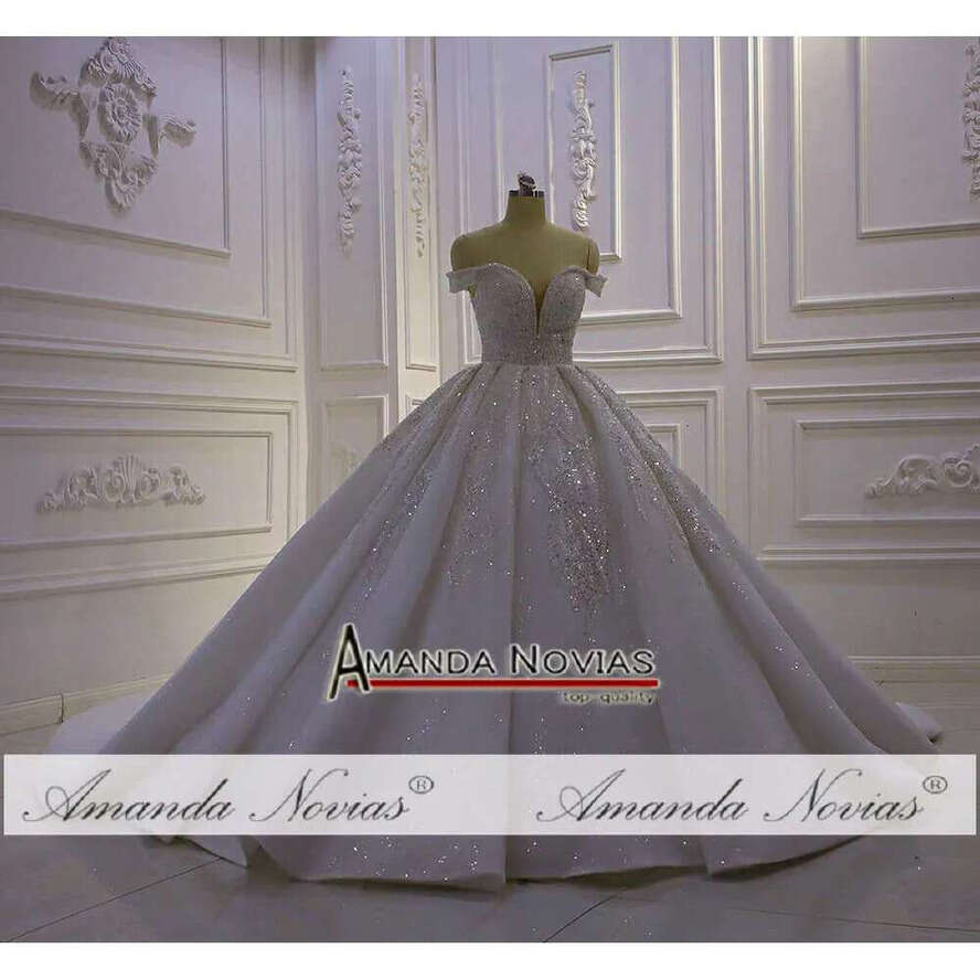 V-Neck Off The Shoulder Sequin Wedding Dress