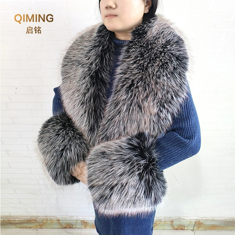 Faux Fur Scarf Cuffs Set Winter Warm Fake Fur Collar Neck Warmer Women Fluffy Large Shawl Furry Scarves Coat Parka Accessories 250106
