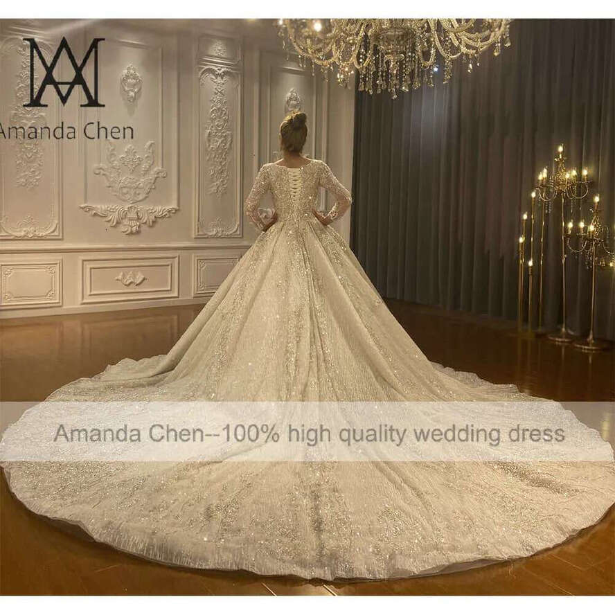 Long Sleeve Handmade Bead Muslim Wedding Dress