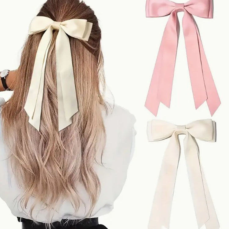 Fashion Girls 4CM Double Bows Hairpins Hairclip Ins Kids Satin Bow Long Ribbon Hair Clip Polyester Cotton Duckbill Clip Princess Barrettes Accessories