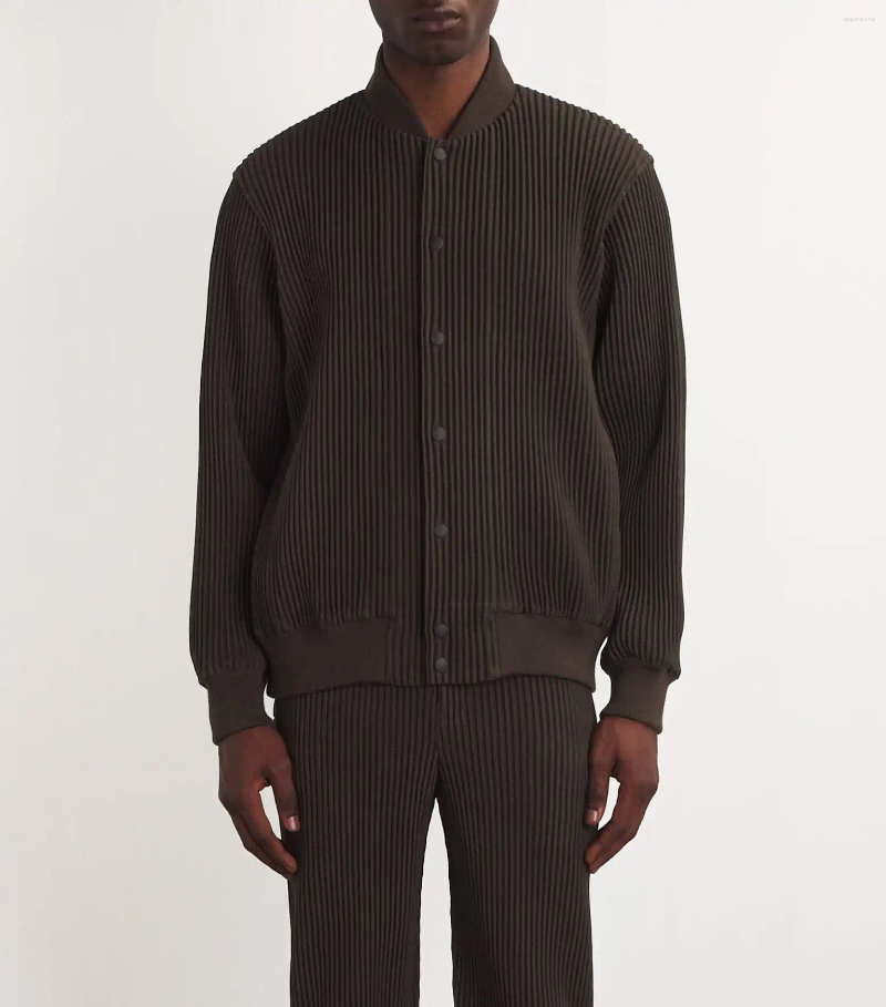 Mens Jackets Miyake Pleated Homme Plisse Single Breasted Cardigan Ribbed Jacket Men