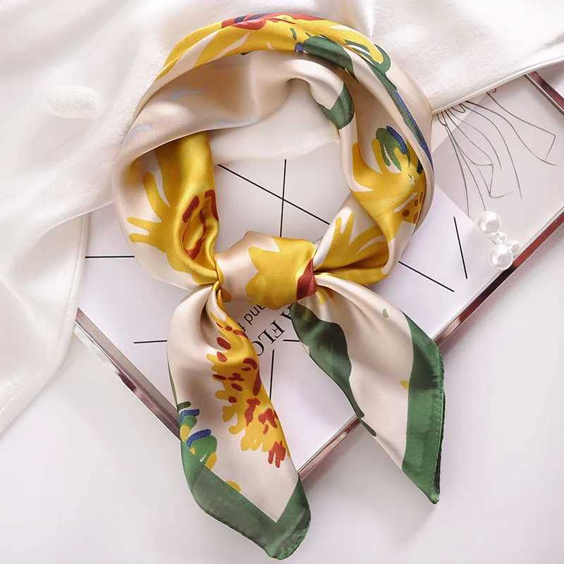Luxury almond print 70 * 70cm silk square scarf for womens soft satin hair collar tie for womens headband Foulard bag ribbon gift W250107